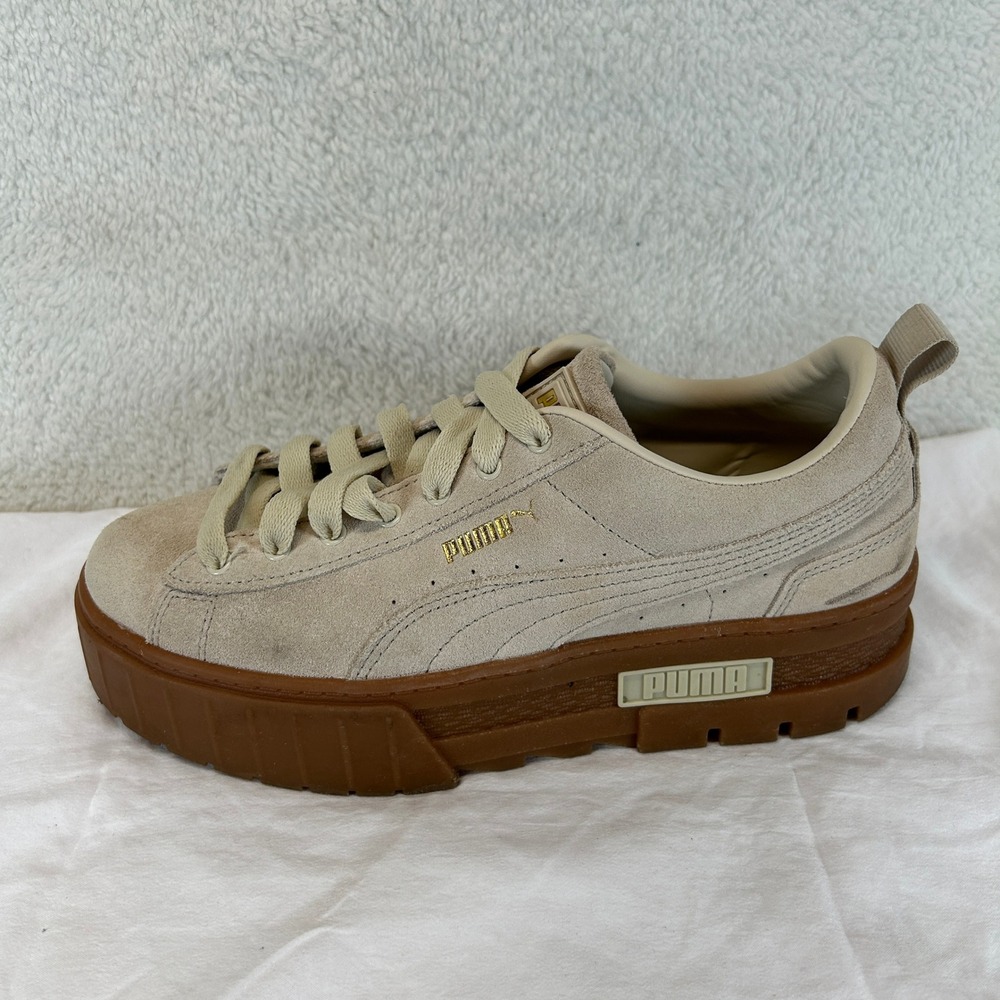 Puma Mayze Womens Oatmeal Team Gold Suede Platform Sneakers 380784-06 Size 8 - Picture 7 of 16